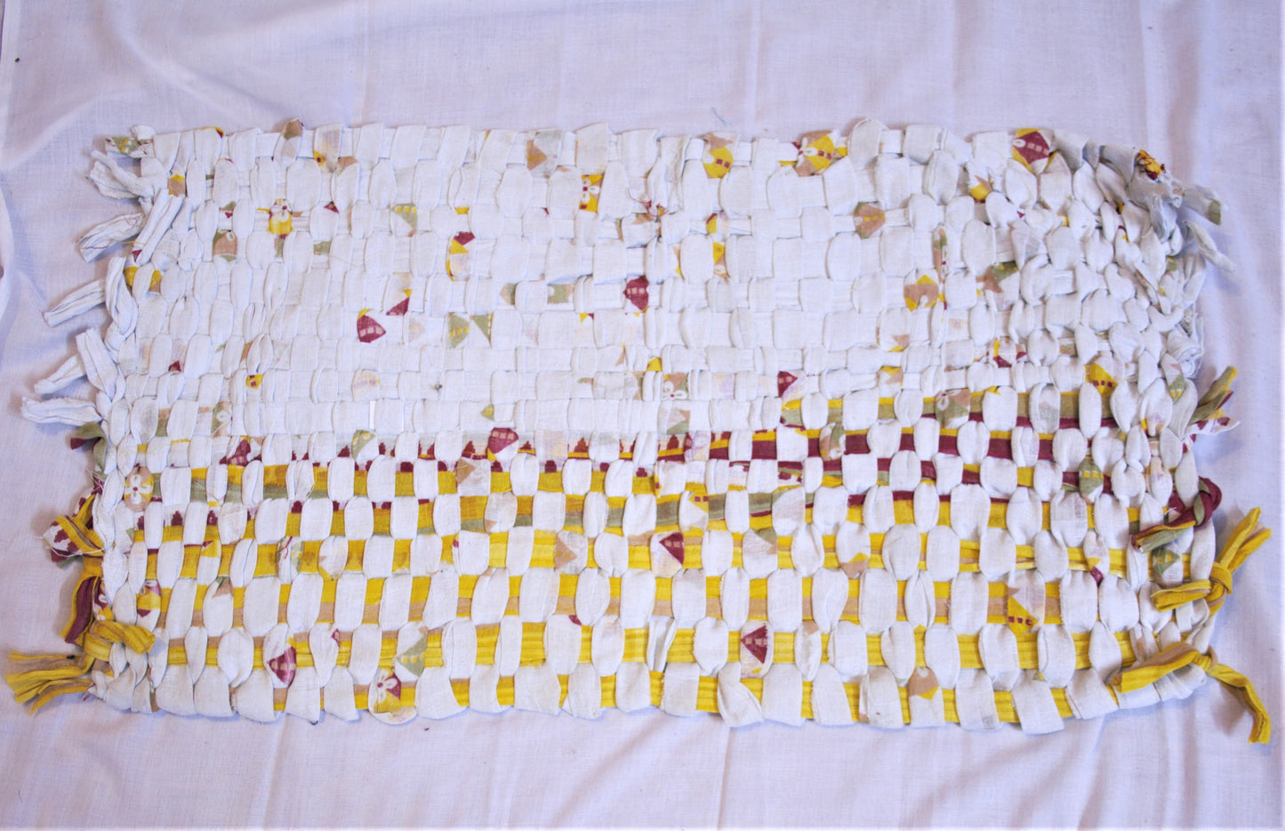 Recycled Handmade Rectangular Foot mat & Asani in Half Check Style - GlitterGleam