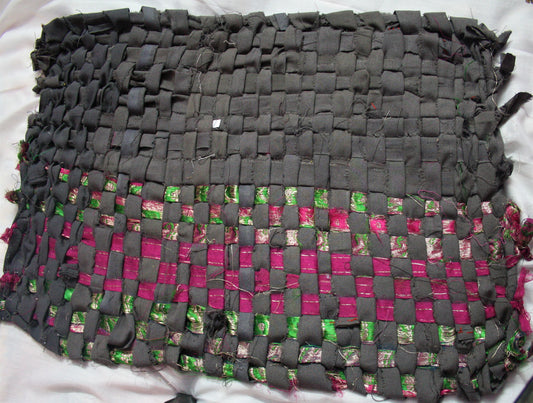 Recycled Handmade Black Rectangular Foot mat & Asani - GlitterGleam