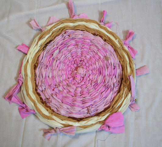 Pink Shaded Recycled Handmade Round Asani and Foot Mat - GlitterGleam