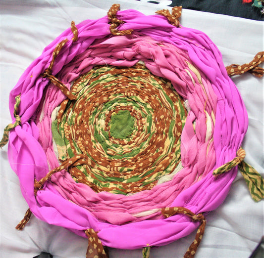 Recycled Handmade Round Asani and Foot Mat in Bloom Design - GlitterGleam