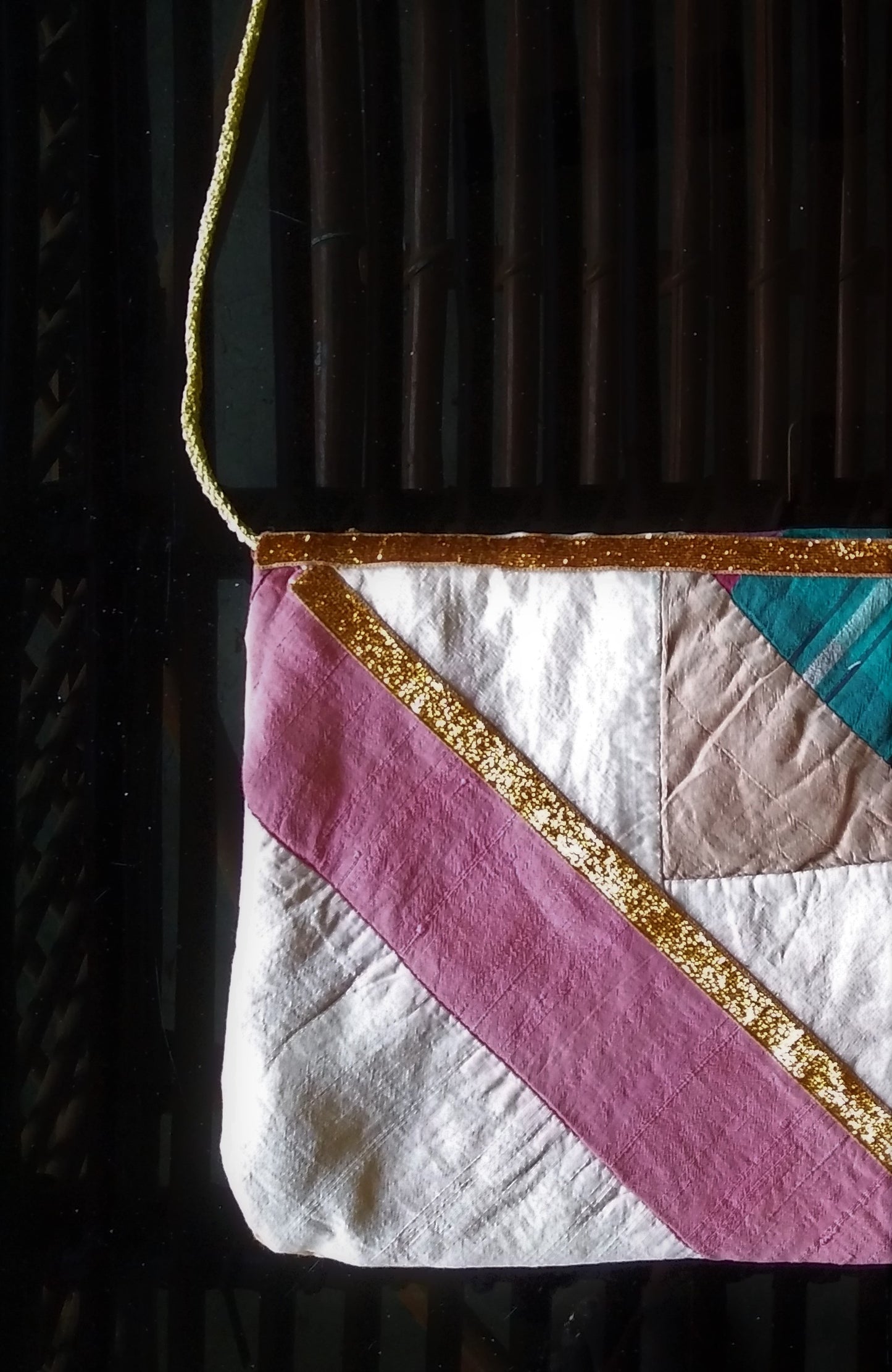 Handmade Shimmer Lacde Recycled Sling Bag - GlitterGleam