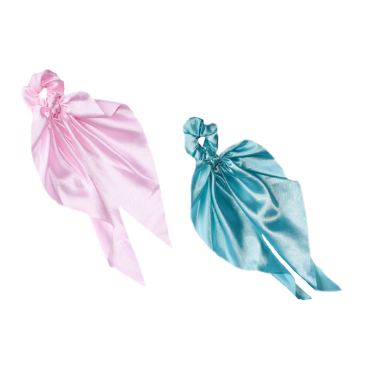 Satin Long Ribbon Scrunchies (2 in 1 Pack - Pink and Blue)