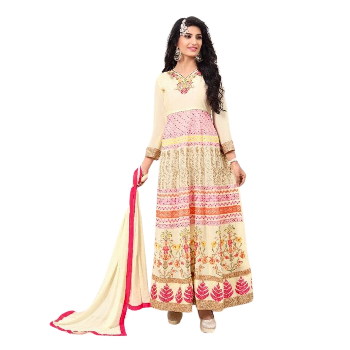 Designer Cream Color Anarkali Salwar Suit with Embroidery