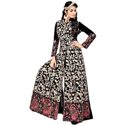 Designer Heavy Embroidery Black Anarkali Salwar Suit with Slit - Glitter Gleam