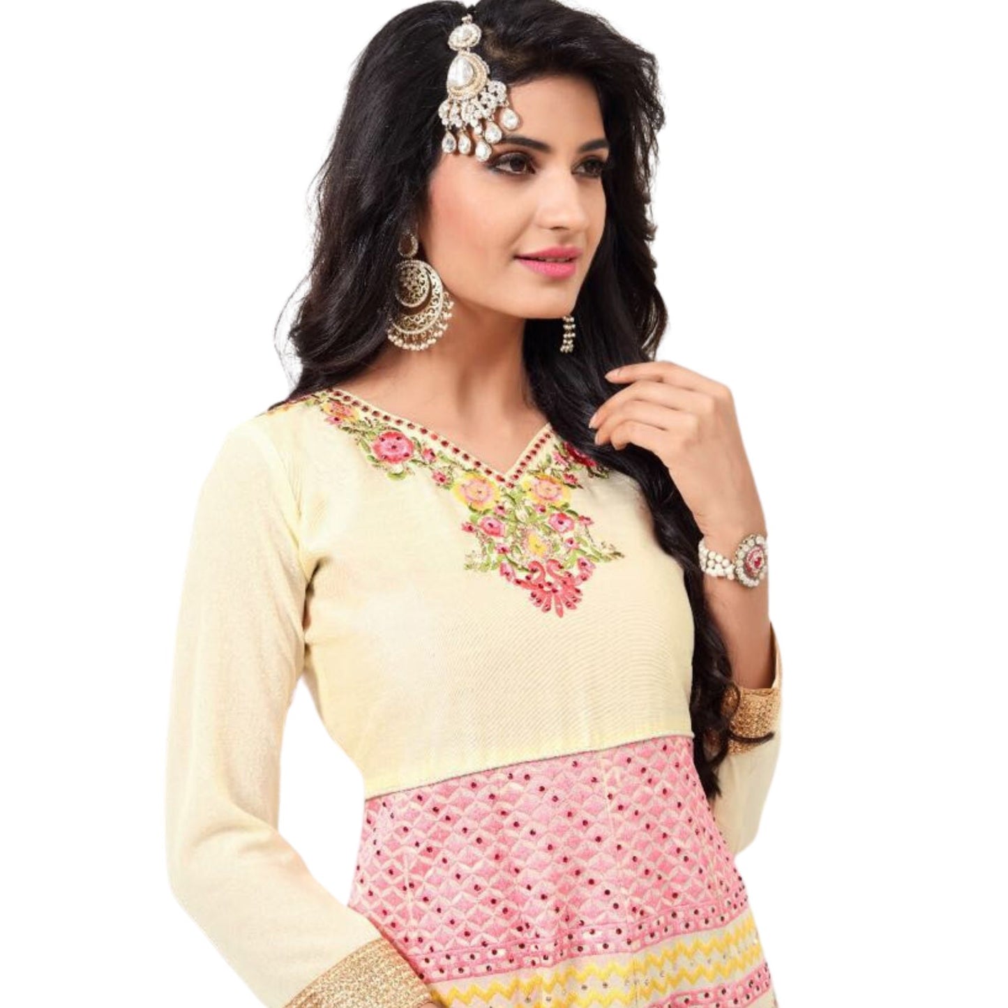 Designer Cream Color Anarkali Salwar Suit with Embroidery