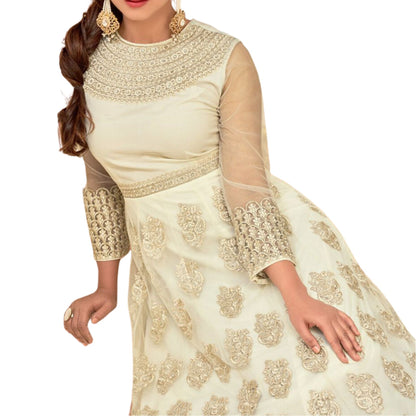 Designer Off-White Color Net Anarkali Salwar Suit - Glitter Gleam