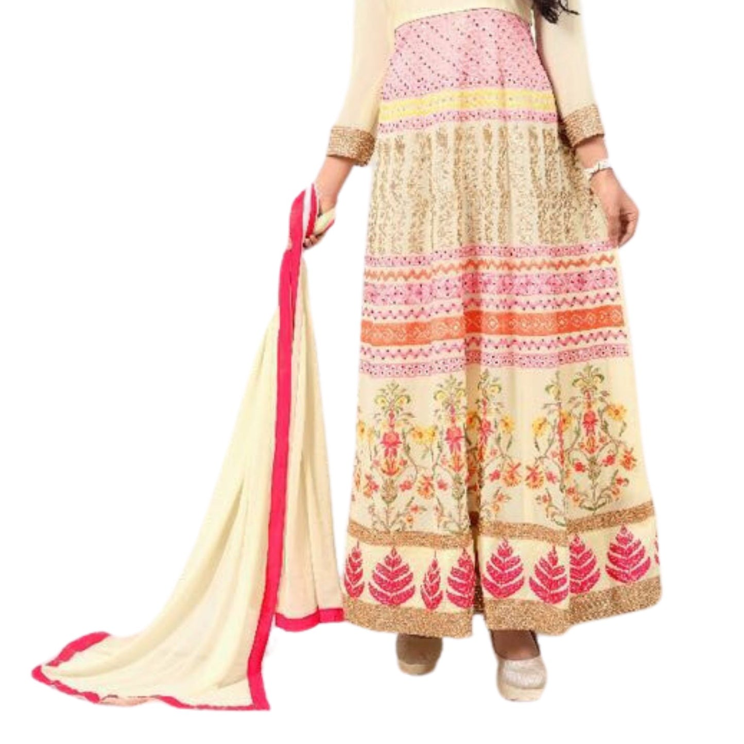 Designer Cream Color Anarkali Salwar Suit with Embroidery