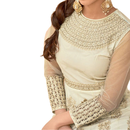 Designer Off-White Color Net Anarkali Salwar Suit - Glitter Gleam