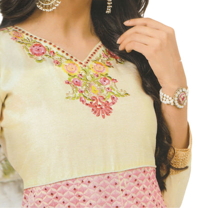 Designer Cream Color Anarkali Salwar Suit with Embroidery - Glitter Gleam