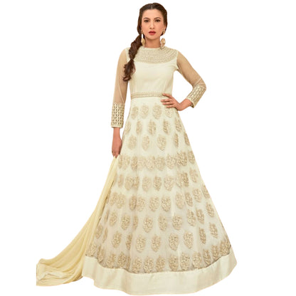 Designer Off-White Color Net Anarkali Salwar Suit - Glitter Gleam