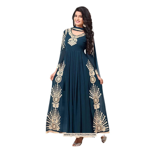 Designer Teal Colored Pleated Anarkali