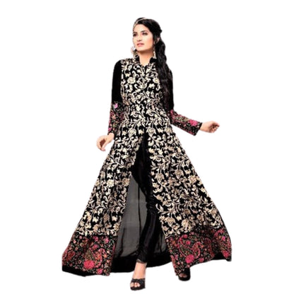 Designer Heavy Embroidery Black Anarkali Salwar Suit with Slit - Glitter Gleam