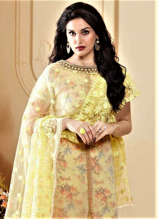 Designer Poncho Style Layered Floral Women Slit Salwar Suit - GlitterGleam