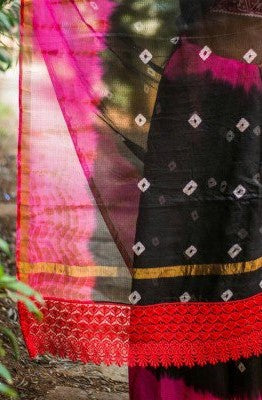 Bhagalpuri Silk Saree with Bandhej and Zari - GlitterGleam