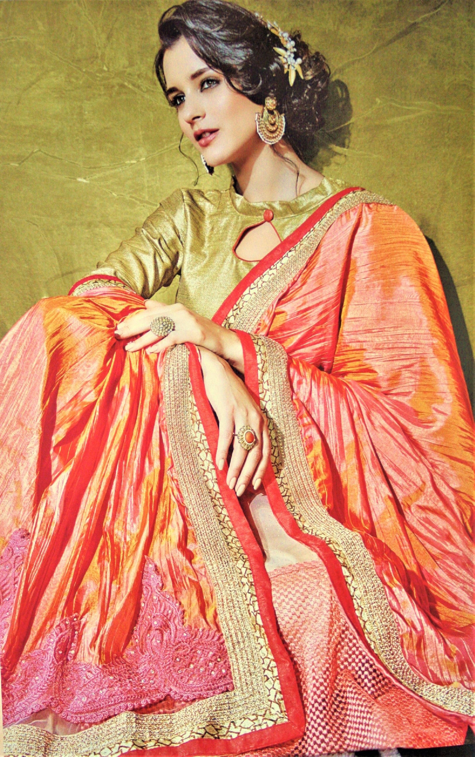 Designer Multicolored Silk, Net, Georgette and Viscose Combination Saree - GlitterGleam