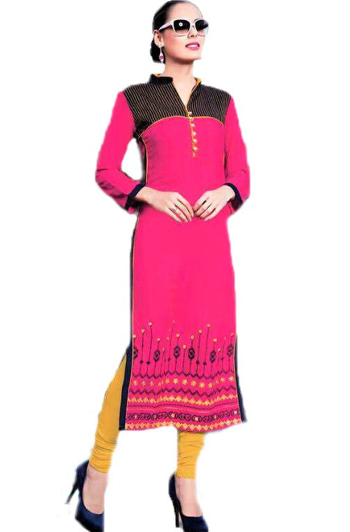 Pink and Black Embroidered Kurti