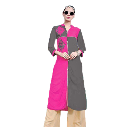 Designer Pink and Grey Colored Rayon Kurti