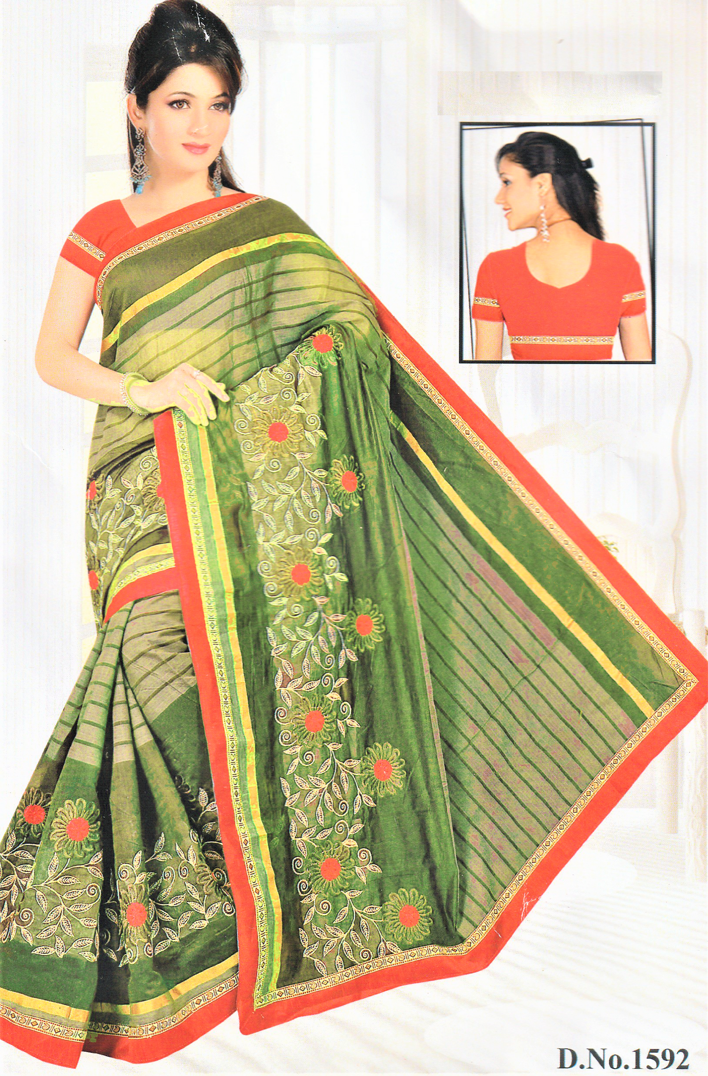Designer Chanderi Cotton Embroidery Saree with Red Border - GlitterGleam