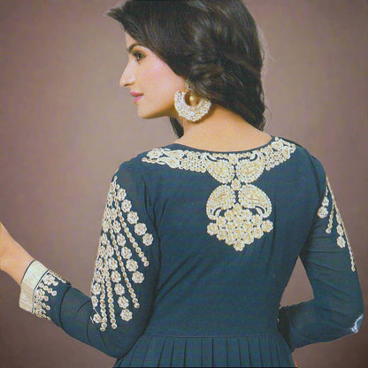 Designer Teal Colored Pleated Anarkali - Glitter Gleam